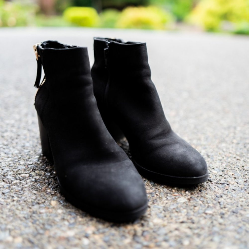 Aldo Black Suede Ankle Boots with Side Zippers